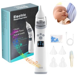 POGEPE Limpiador Nasal Eléctrico para Bebés, Aspirador Nasal Electrico con Carga USB, Saca Mocos para Bebe con 4 Cabezales Silicona, Lavado Nasal 3 Niveles de Succión Ajustables, con Música y Luz