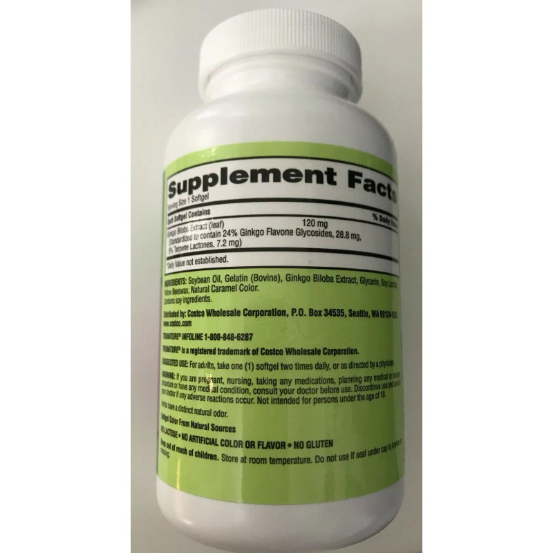 Trunature Ginkgo Biloba supplement Herbal extract 340 Softgels 120mg