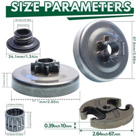 0.325" 7T Clutch Drum Sprocket Kit Worm Gear Needle Bearing Spark Plug for Husqvarna 340 345 445 450 450E 350 351 353 Chainsaw Accessories