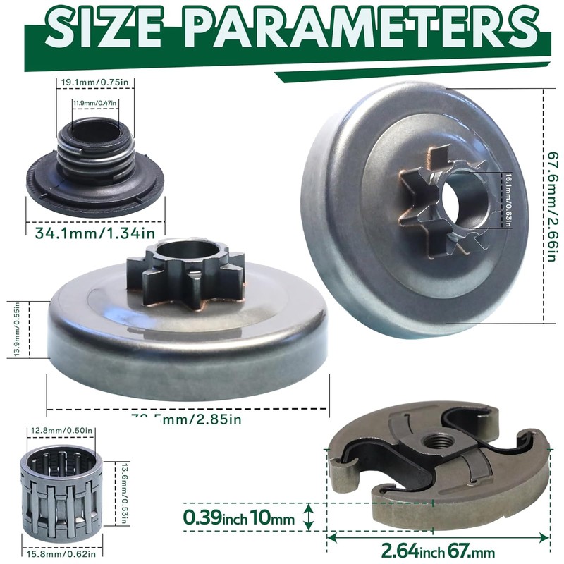 0.325" 7T Clutch Drum Sprocket Kit Worm Gear Needle Bearing