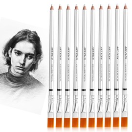 10Pcs Eraser Pencils for Artists Pencil Rubber, Eraser Pencil with Brush, Rubbers Erasers Wooden Sketch Eraser Pen Eraser Pencil for Sketching Charcoal Sketch Drawings Pencils for Artists