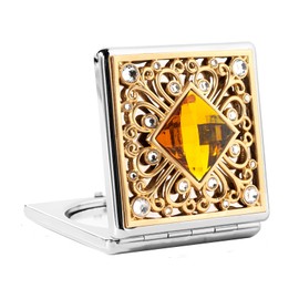 HAPUTDY Mini espejo de maquillaje elegante, portátil 1X/2X lupa (plata)