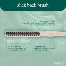 EcoTools Slick Back Hairbrush, Small Brush For The Perfect Ponytail Or Bun, Tease, Smooth, & Style Hair, Tame Frizz & Flyaways, Renewable Bamboo Handle & Vegan Boar Bristles, Cruelty-Free, 1 Count