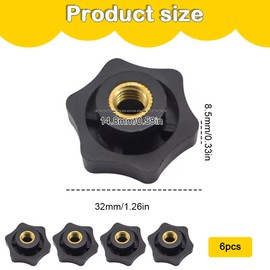 6 Pcs M6 Star Knobs – Plastic Clamping Nuts with M6 Thread for Bicycle Wheels, Jigs, and DIY Projects – Black Hand Knobs with 6mm Nut