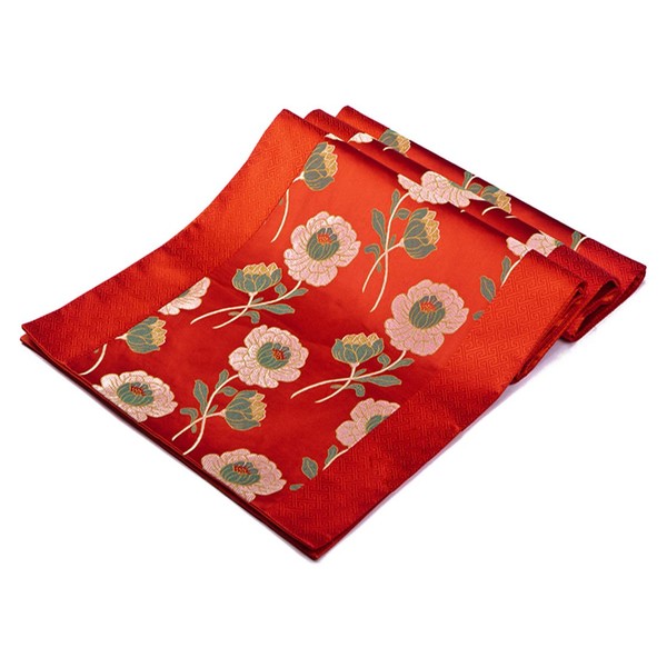 Riverbyland Elegant Silk And Satin Table Runner Red Floral Pattern