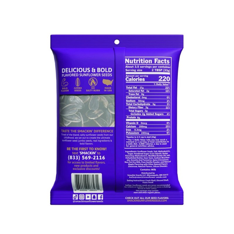 Smackin’ Cinnamon Churro Sunflower Seeds 4 oz / BB: 07/2026