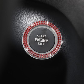 UHANBUT Car Bling Crystal Engine Start Decoration Ring, Sparkling Double Rhinestone Auto Push Start Button Cover, Anti-Scratch Key Ignition & Knob Sticker, Car Interior Accessories for Women (Red)