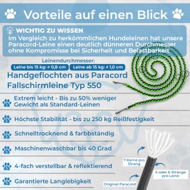 Reflective Dog Lead, 2 m, Adjustable, Weatherproof and Tear-resistant up to 250 kg, Paracord Lead, Shoulder Lead, Small – Large Dogs Test score: Very Good