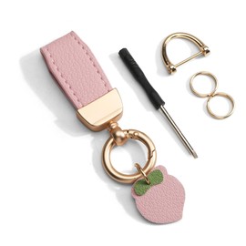 Gallkeat Leather Car Keyring, Universal Lanyard with Clover Pendant, Lucky Charm Pendants, Key Ring for Motorcycle, Home Keys, with Anti-Lost D Ring and Screwdriver, peach, Unit size