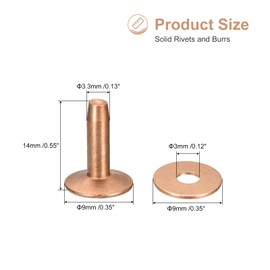 QUARKZMAN Set of 10 Copper Rivets and Cutters 9 x 3.3 x 14 mm Solid Leather Copper Rivet Clasp for Leather Crafts Supplies Copper Clay