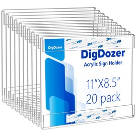 DigDozer 20 Pcs Acrylic Sign Holder 11 x 8.5, Horizontal Wall Mount Sign Holders with Adhesive, Clear Plastic Frames Paper Display Sign Holders for Office, Home, Store, Restaurant - No Drilling