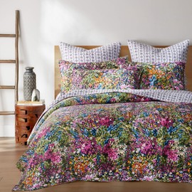 Levtex Home - Basel Quilt Set - Full/Queen Quilt + Two Standard Pillow Shams - Multicolor Floral - Quilt Size (88x92in.) and Pillow Sham Size (26x20in.) - Reversible - Cotton
