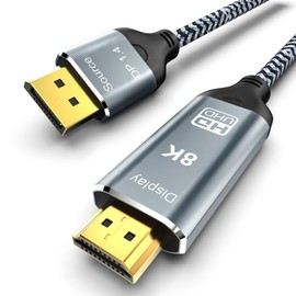 DisplayPort to HDMI 2.1 Cable 10FT 8K@60Hz 4K@120Hz Uni-Directional DP (Source) to HDMI (Display) Braided Cord Supports HDCP 2.3 HDR10 Display Port for AMD,NVIDIA,and PC
