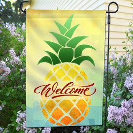 Anley Double Sided Garden Flag - Cartoon Pineapple Welcome Decorative Spring Summer Garden Flags - Weather Resistant & Double Stitched - 18 x 12.5 Inch