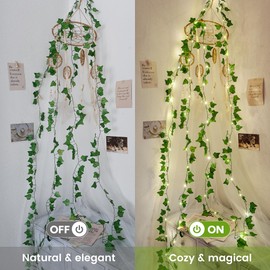 Pellimo Ivy Vine with Fairy Lights, 23 FT 73 LED Leaf Lights Indoor Battery/USB Operated, Fake Vine String Lights for Bedroom, Dorm, Wall, Party, Garden, Birthday, Wedding, Room Decor, Warm White