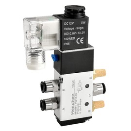 Heschen Electric Pneumatic Solenoid Valve 4V210-06 12VDC PT1/8 5 Way 2 Position Single Coils Pilot Operated Electric CE with Fittings and Silencer