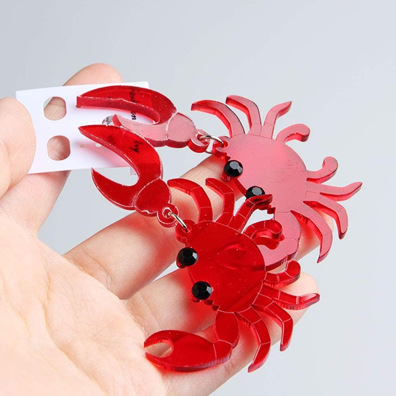 Wixine 1Pairs Fashion Red Crab Earring Acrylic Resin Drop Dangle