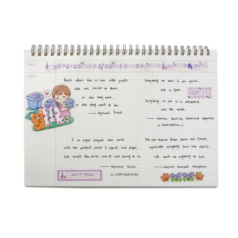 TWONE Spiral Graph Paper Notebook with Transparent Plastic Cover, 60