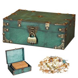 Mineup Vintage Wooden Treasure Chest, 24 x 17 x 10 cm, Wooden Storage Treasure Chest with Combination Lock, Wooden Treasure Chest for Children, Wooden Box with Lid for Storage, Decoration, Children's