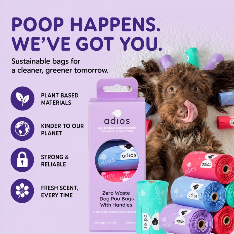 Adios Plastic - Compostable Dog Poop Bags with Handles, 120