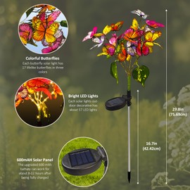 biguphate Solar Garden Lights with Butterfly, Solar Lights Outdoor Decorative Butterfly Stakes for Garden, Patio, Backyard, Yard, Pathway, Gifts for Mother's Day (3 Pack