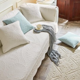 XSlive Leaf Floral Cotton Quilted Dog Couch Cover for Sofa Farmhouse Rustic Embroidered Sectional Couch Cover Soft Anti-Slip Sofa Slipcover Furniture Protector for Kids, Pets (White,36"x47")