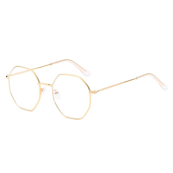 QxAiVMin Fashion Polygon Metal Reading Glasses Women Men, Retro Blue