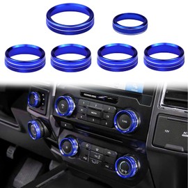 Kujunpao Air Conditioner Switch Trim Cover Aluminum Center Console Knob Compatible for Ford F150 XLT Accessories 2015-2019 6PCS(Blue)