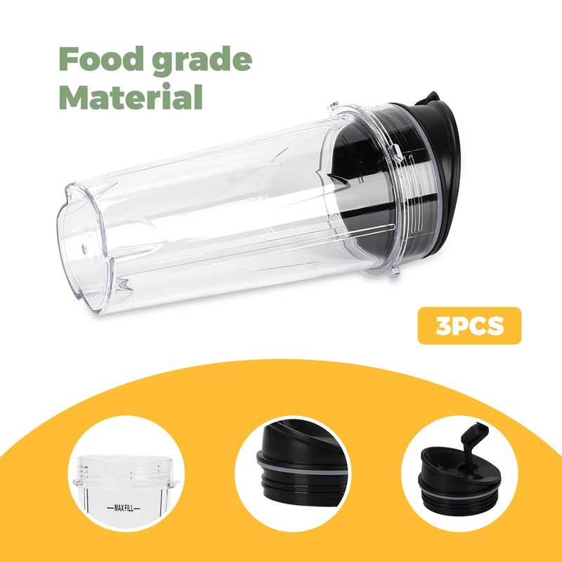 3 Pcs Ninja Blender Cups Replacement 16oz Cups with Seal