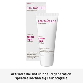 Santaverde / cream light / light face cream / regenerative / moisturising / preserves the suppleness of the skin / without fragrance / for normal to combination skin / pure aloe vera juice / own controlled organic cultivation / face and cleavage / unisex