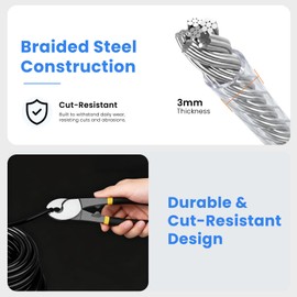 1/8" Travel Security Cable Lock, 7×7 Braided Steel Wire with Double Loops, PVC-Coated Anti-Theft Cable for Luggage, Backpack & Outdoor Gear, Black & White, 3.3 ft, 4 Pack
