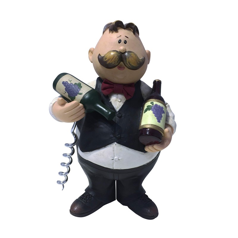 Chubby Waiter Holding Wine Corkscrew Bottle Opener and Stand