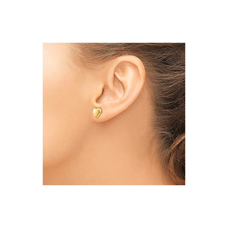 14K Solid Yellow Gold Heart Love Stud Earrings