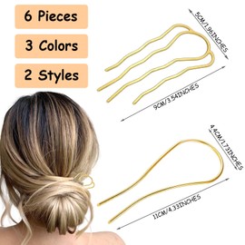 SHEHARUHI 6 Pieces Metal Side Combs and U Shaped French Hair Pins for Vintage Updos Bun, Hair Styling Accessories for Women and Girls