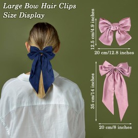 LZYMSZ Bow Hair Clips, 10Packs Large Bowknot Hairpin Tail Hair Bows with Long Silky Satin Ribbon, Solid Color French Hair Barrettes Accessories for Women Girls Ponytail Bun Scrunchie Dress Up
