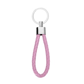 Braided PU Leather Keychains Car Keyring Key Chain Ring for Men or Women Button (Pink)
