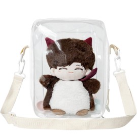YUYAKESHI Pain Bag, 7.9 - 9.8 inches (20 - 25 cm) Stuffed Toys, Going Out, Fully Transparent, Large Capacity, Showing Bag, Shoulder Bag, Doll Holder, Sewn, PVC, Convenient to Take Out, Clear, 9.8