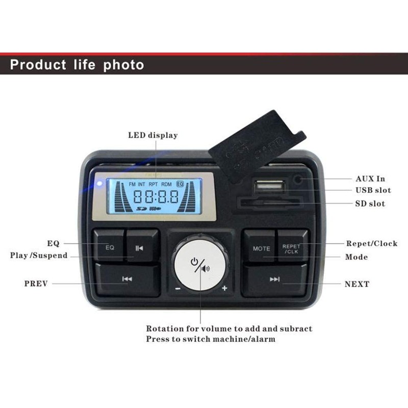 12V Radio 3 inch Motorcycle ATV UTV Golf Cart Waterproof