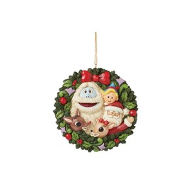 Enesco Rudolph Traditions by Jim Shore Characters in Wreath Hanging Ornament, 3.74 Inch, Multicolor
