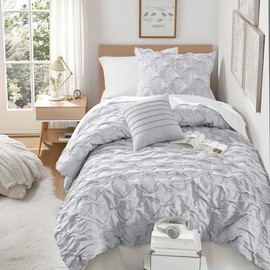 Comfort Spaces Twin/Twin XL Comforter Set for College Ogee Ruched Crinkle Texture Breathable Comforter Set Twin Dorm All Season Lightweight Bedding Set Shabby Chic Décor Pilow Grey 3 Piece