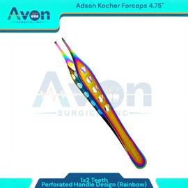 Rainbow Titanium Color Adson Forceps 4.75in (12cm) German Stainless Steel - Veterinary, Dental Instruments (Set of 4 - Serrated + 1x2 Teeth)