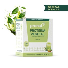 PRONAT | Proteína Vegetal en Polvo | Sabor Matcha 12 Sobres de 30 g | 19 g de Proteína por Porción | Sin Azúcar | Sin Gluten | Apta para Vegetarianos 