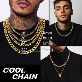 PROSTEEL Mens Cuban Chain Necklace, Curb Link Chains Silver/Gold Plated, 4mm/6mm/9mm/13mm Width, 18"-30" Inches, Hip Hop Jewellery -Send Gift Box