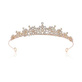 LOZTBUE 1 Piece Queen Crown Bridal Tiara Queen Crown Wedding Tiara Ladies Round Bridal Tiara Handmade Rhinestone Tiara - Rose Gold Bridal Tiara, Alloy