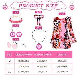 HIQE-FL Hippie Dress, Women's Hippie Costume, Hippie Costume, Women's Hippie Costume, Carnival Costume for Women, 70s, for Carnival, Mardi Gras, Theme Party