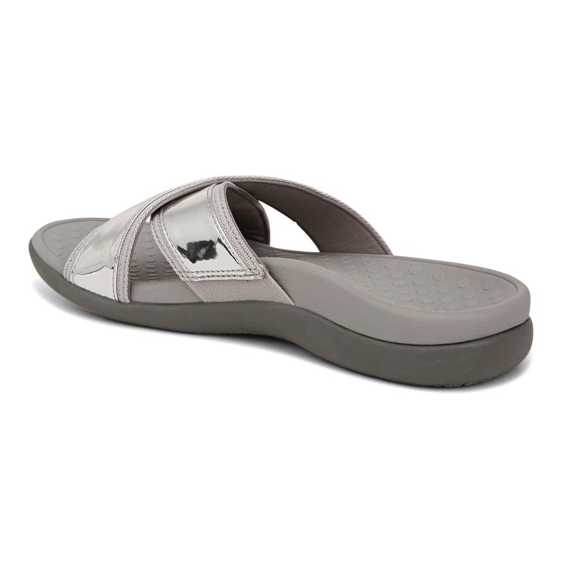 Vionic Merced Womens Cross Strap Slide Orthotic Sanda Silver -