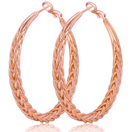 Senteria Rose Gold Hoop Earrings for Women 14K Rose Gold Plated Hoop Earrings Hypoallergenic Large Rose Gold Hoop Earrings Lightweight Big Rose Gold Hoop Earrings Thick Twisted Rose Gold Hoop Earrings
