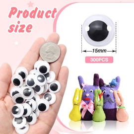 TOAOB Ojos móviles autoadhesivos, 15 mm, 300 Unidades, Ojos de Googly Eyes para Pegar, Ojos saltones, Redondos, para Manualidades, álbumes de Recortes, Manualidades