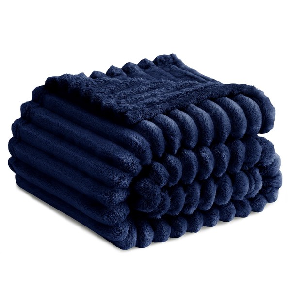 RUIKASI Fleece Throw Blanket for Sofa - Single Fluffy Navy