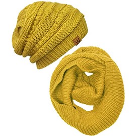 Wrapables Winter Warm Knitted Infinity Scarf and Beanie Hat Set, Yellow